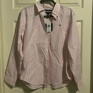 Lauren Ralph Lauren Women’s Pink Striped Button Up Dress Shirt Size XL